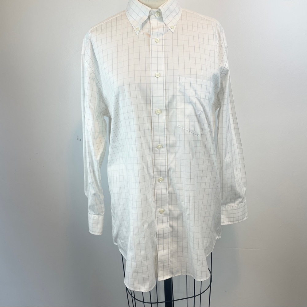 90s vintage Nautica solid white windowpane 100% cotton long sleeve dress shirt